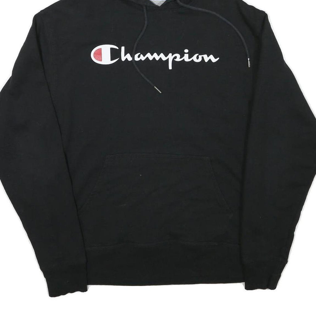 CHAMPION Mens Black Hoodie M Cotton Blend Pullover Logo Print Casual Wear