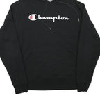 CHAMPION Mens Black Hoodie M Cotton Blend Pullover Logo Print Casual Wear
