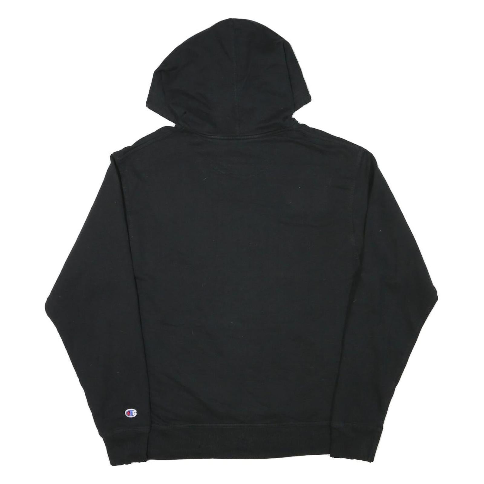 CHAMPION Mens Black Hoodie M Cotton Blend Pullover Logo Print Casual Wear
