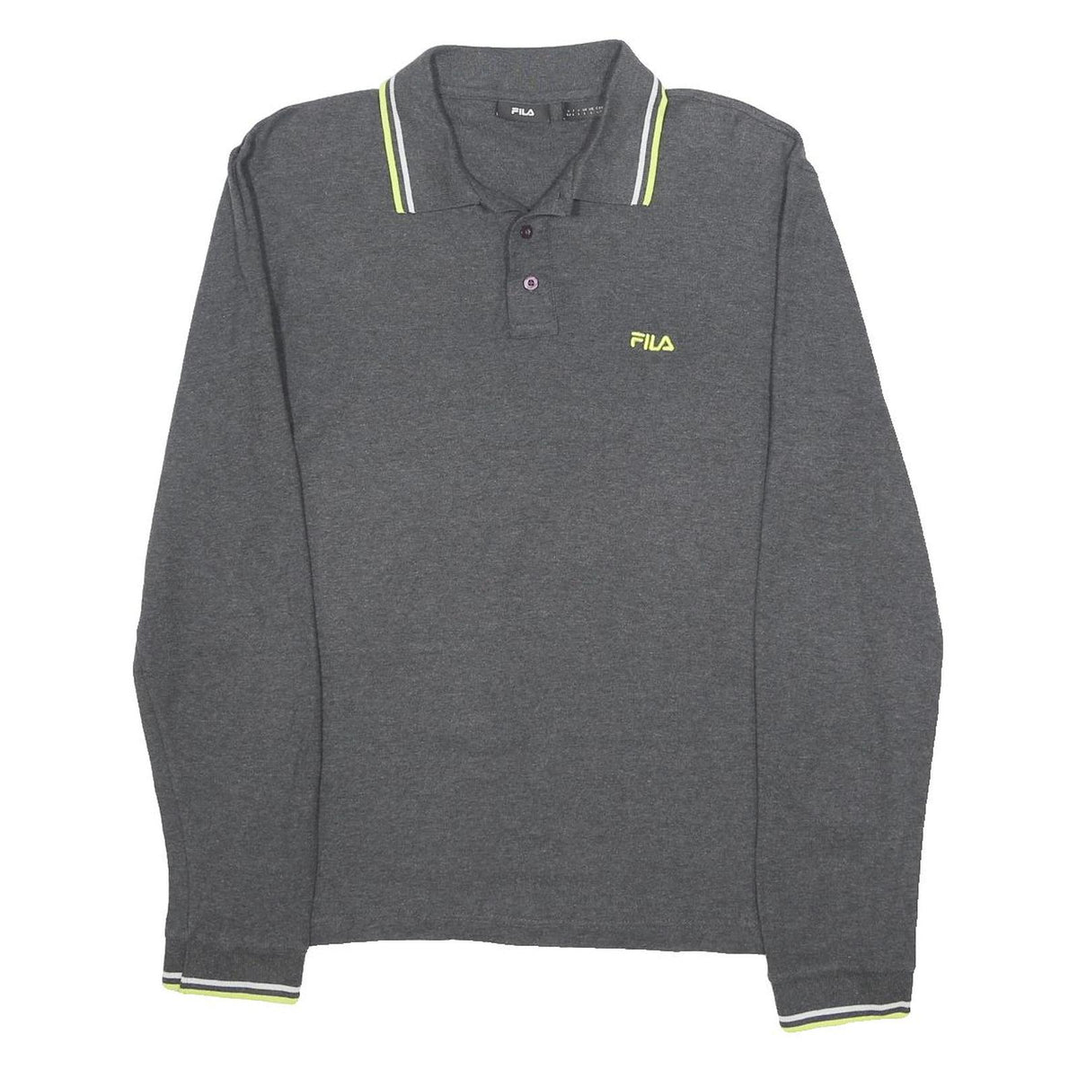 FILA Mens Grey Long Sleeve Plain L Cotton Polo Shirt Sports Casual