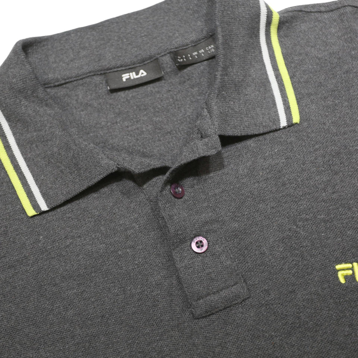 FILA Mens Grey Long Sleeve Plain L Cotton Polo Shirt Sports Casual