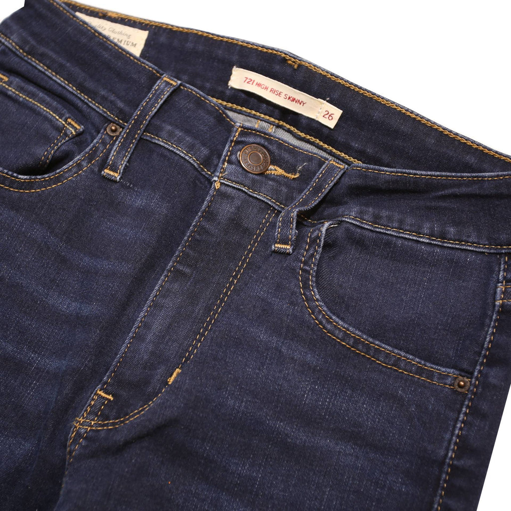 LEVI'S 721 BIG E Womens Jeans Blue Slim Skinny Denim Medium W26 L30 Classic Zip