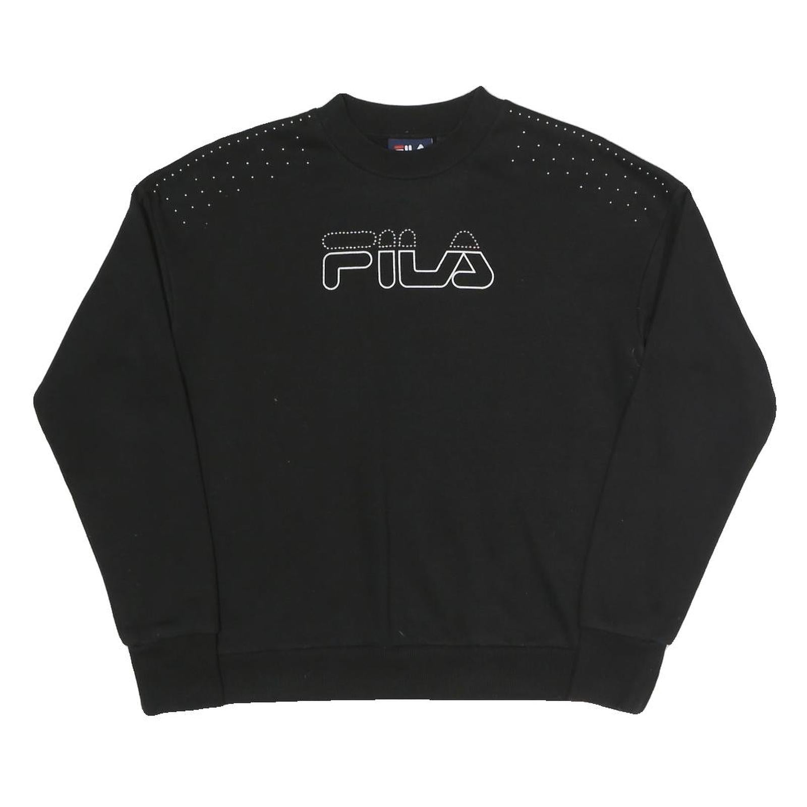 FILA Womens Black Crystal Logo Crew Neck XS Sweatshirt Cotton Blend Casual