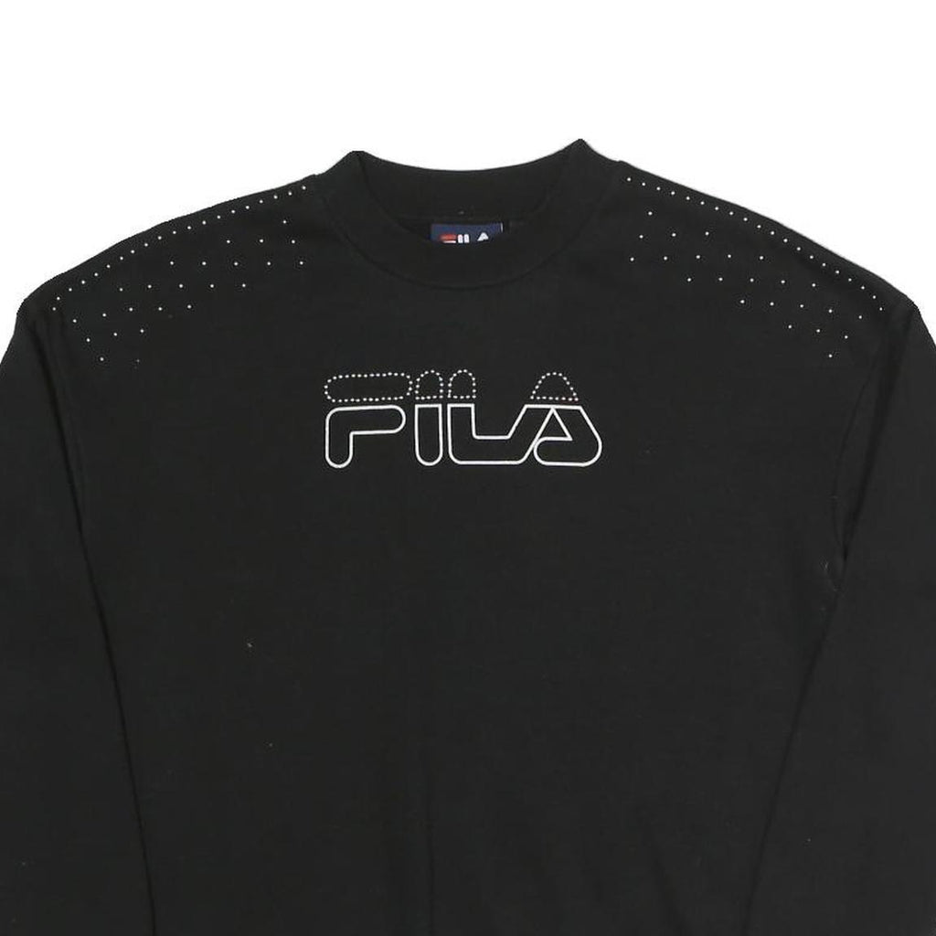 FILA Womens Black Crystal Logo Crew Neck XS Sweatshirt Cotton Blend Casual