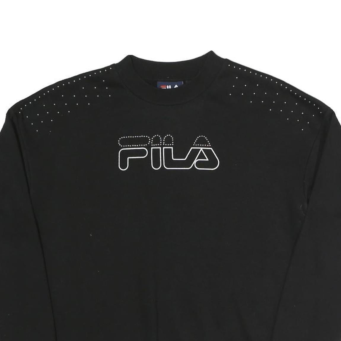 FILA Womens Black Crystal Logo Crew Neck XS Sweatshirt Cotton Blend Casual