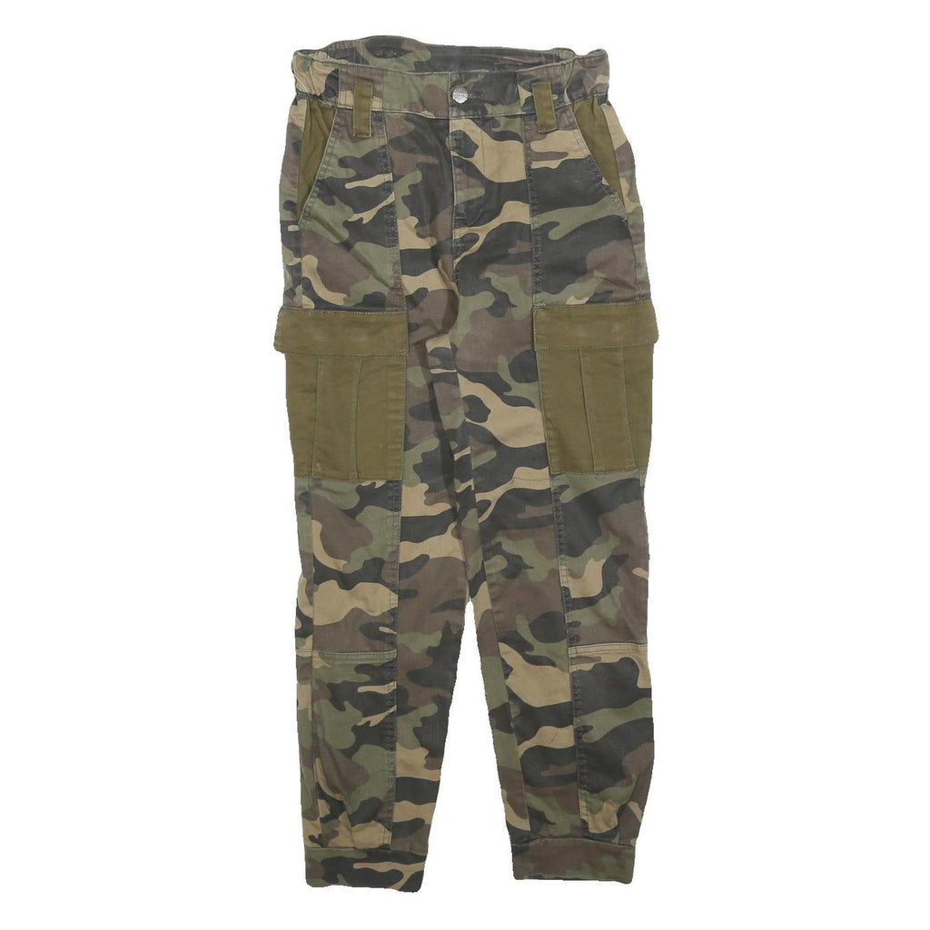 BERSHKA Womens Green Camouflage Slim Cargo Trousers W26 L26 Cotton Blend Zip