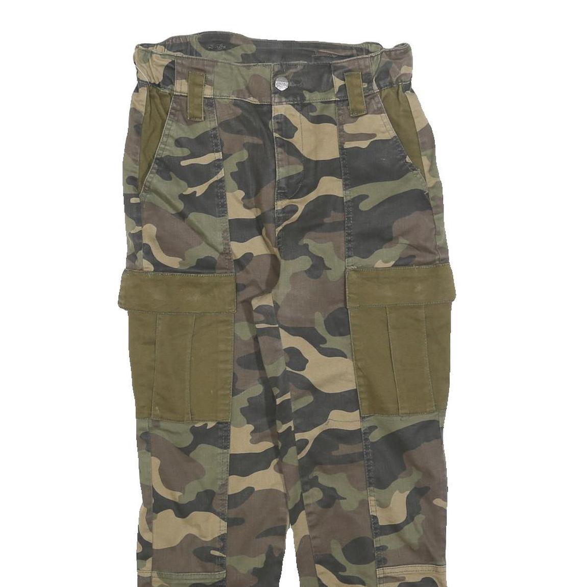 BERSHKA Womens Green Camouflage Slim Cargo Trousers W26 L26 Cotton Blend Zip