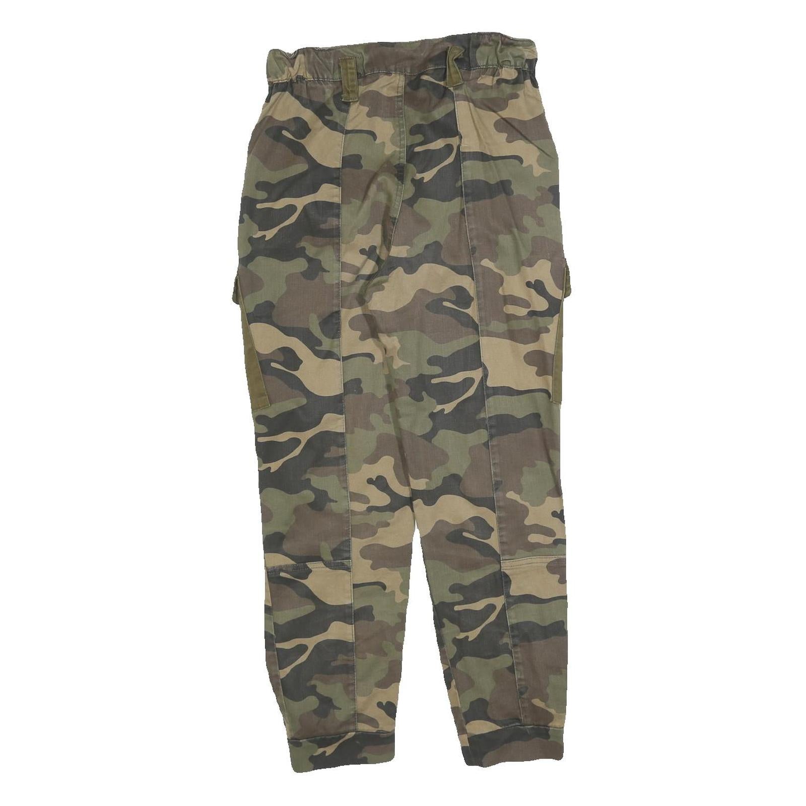 BERSHKA Womens Green Camouflage Slim Cargo Trousers W26 L26 Cotton Blend Zip