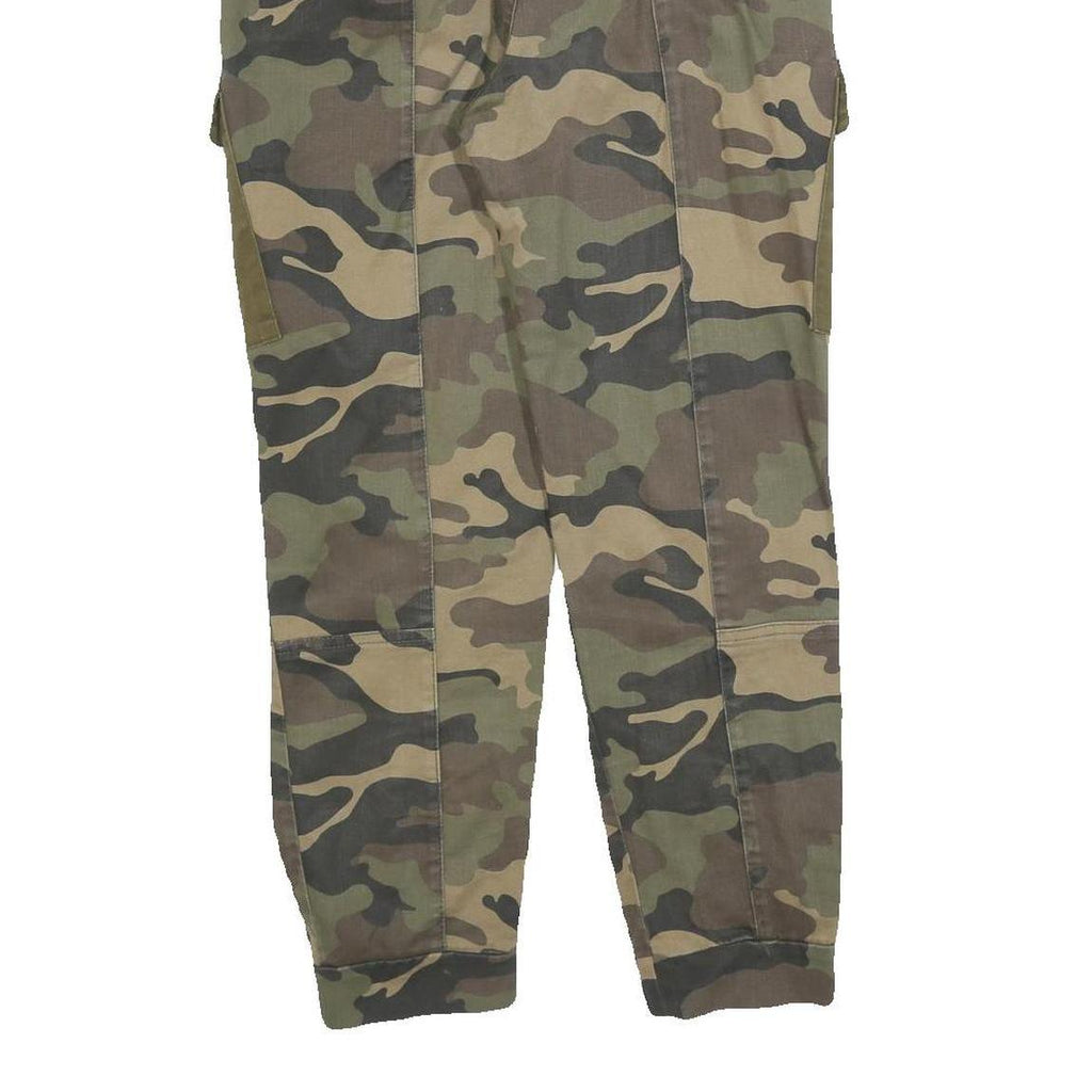 BERSHKA Womens Green Camouflage Slim Cargo Trousers W26 L26 Cotton Blend Zip