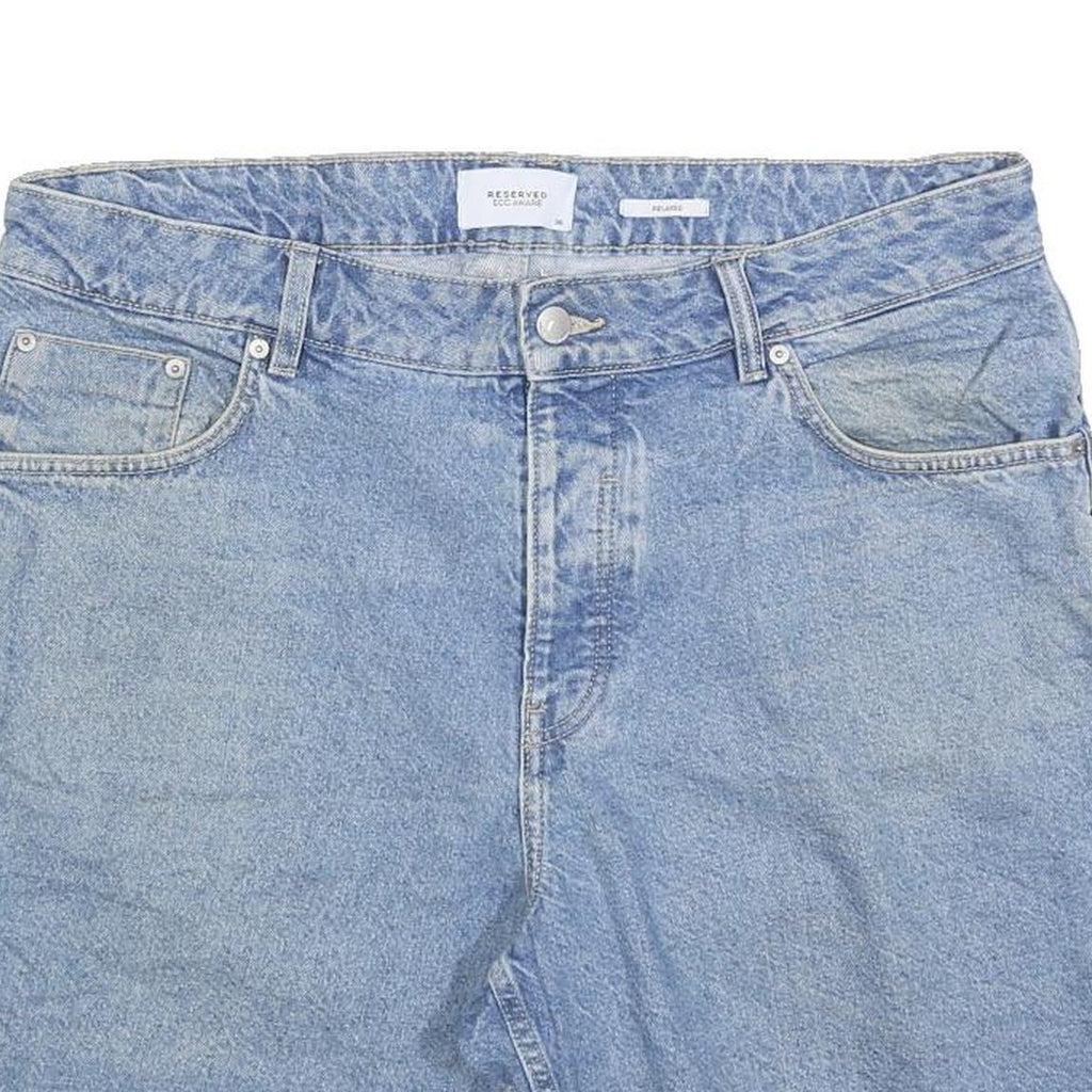RESERVED Mens Denim Blue Shorts L W36 Cotton Blend Casual Classic Fit Zip