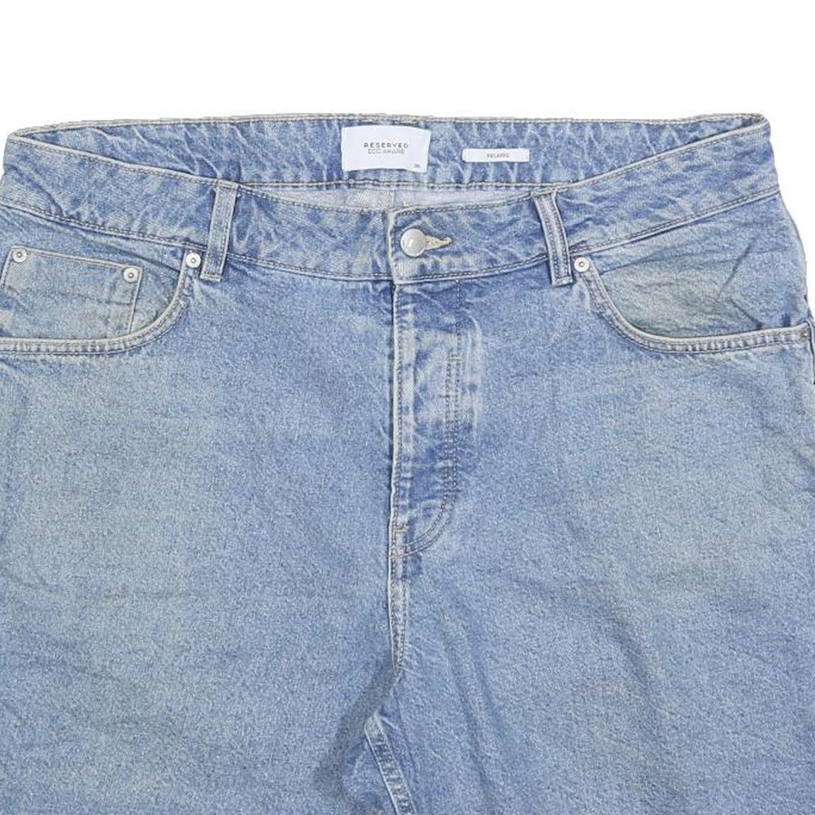 RESERVED Mens Denim Blue Shorts L W36 Cotton Blend Casual Classic Fit Zip