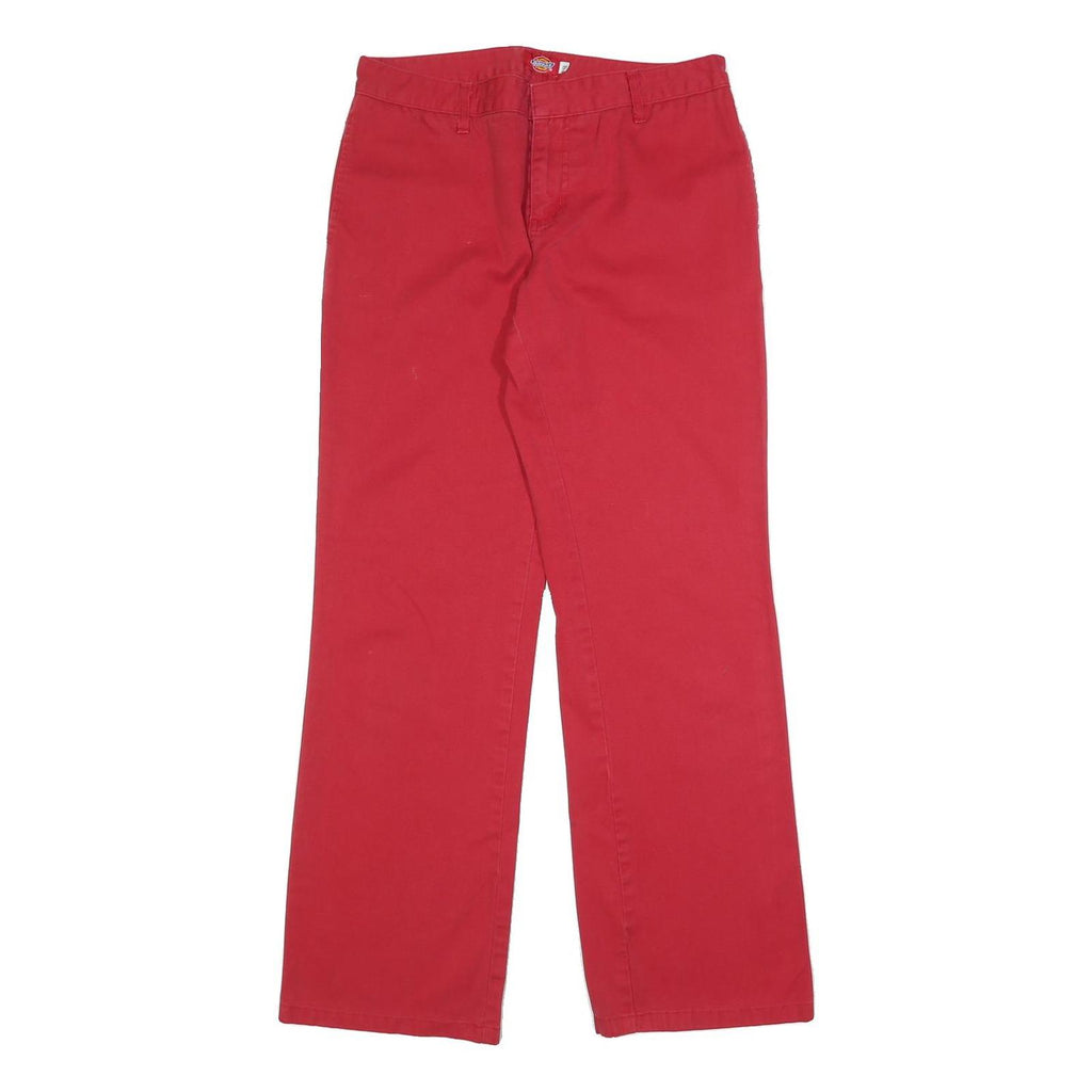 DICKIES Womens Cotton Blend Red Relaxed Straight Trousers W30 L30 Casual Zip