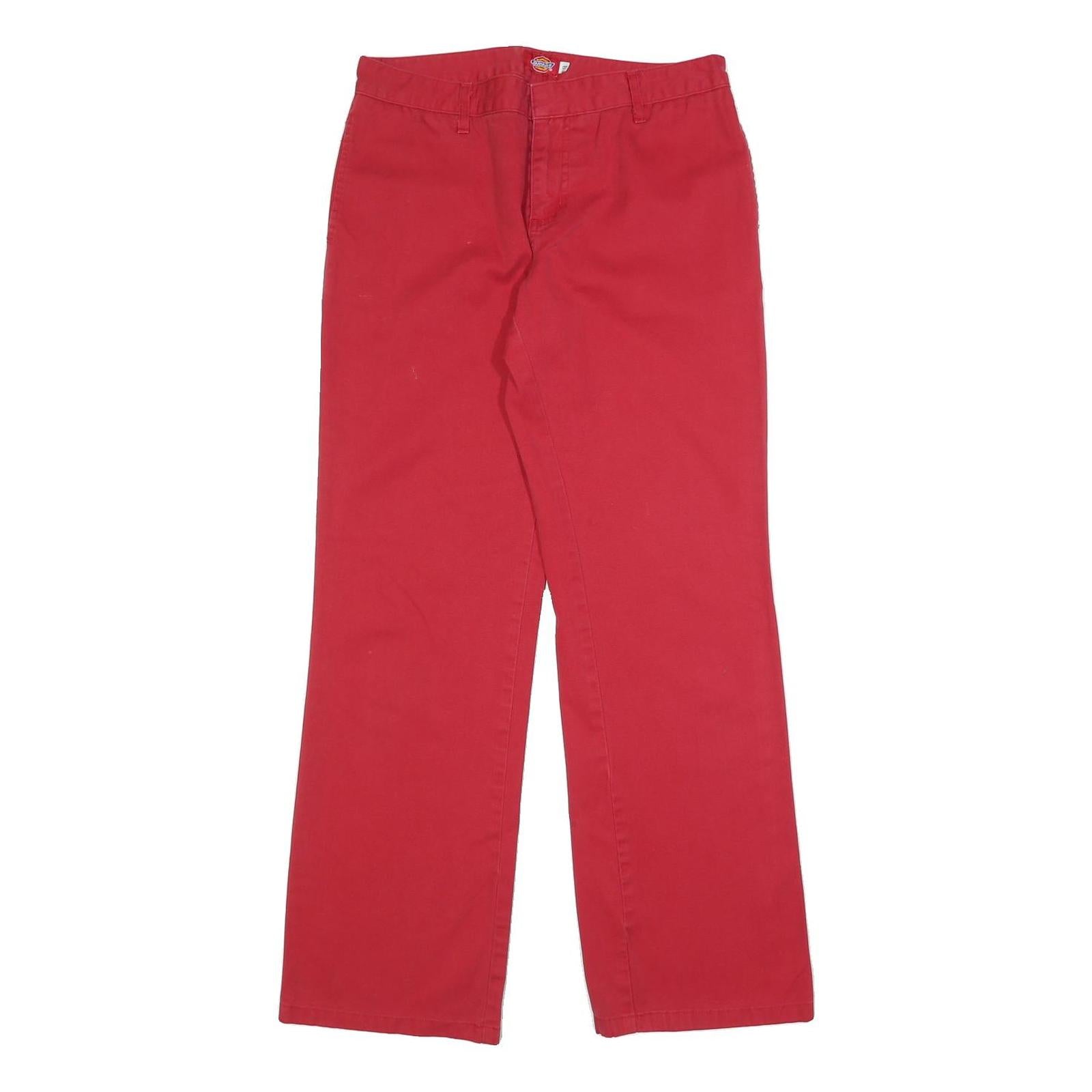 DICKIES Womens Cotton Blend Red Relaxed Straight Trousers W30 L30 Casual Zip