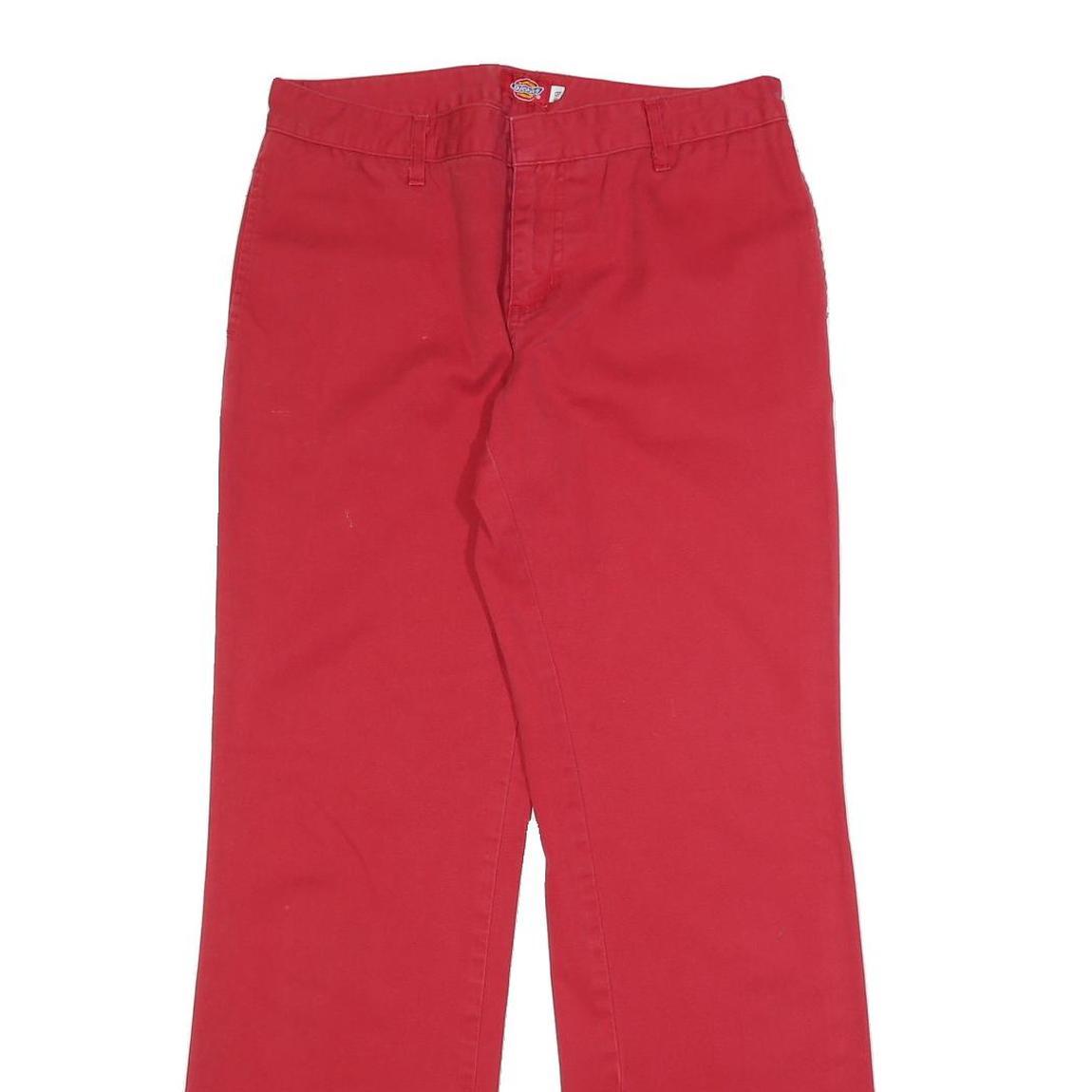 DICKIES Womens Cotton Blend Red Relaxed Straight Trousers W30 L30 Casual Zip