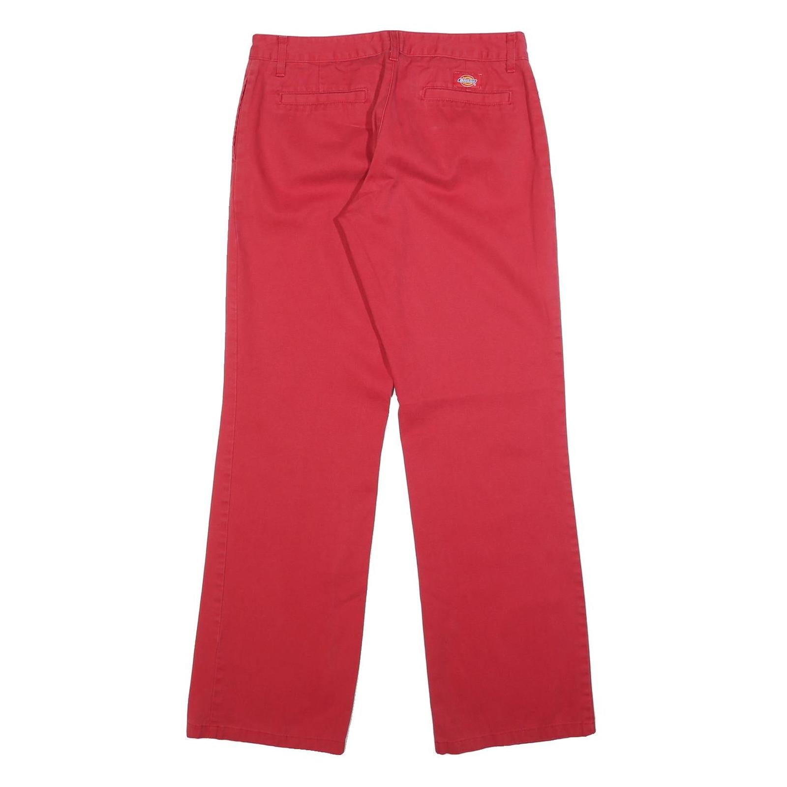 DICKIES Womens Cotton Blend Red Relaxed Straight Trousers W30 L30 Casual Zip