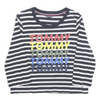 TOMMY HILFIGER Womens Black & White Striped Crew Neck S Sweatshirt Logo Print