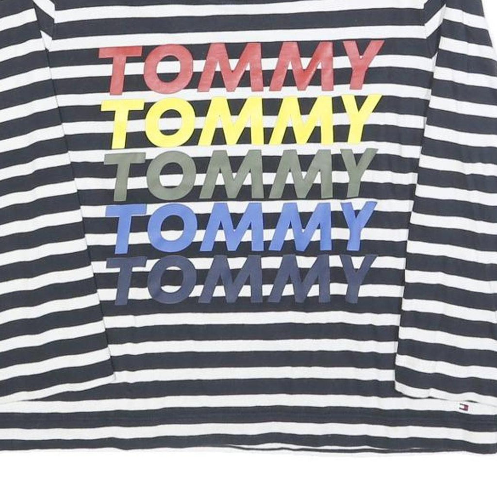 TOMMY HILFIGER Womens Black & White Striped Crew Neck S Sweatshirt Logo Print