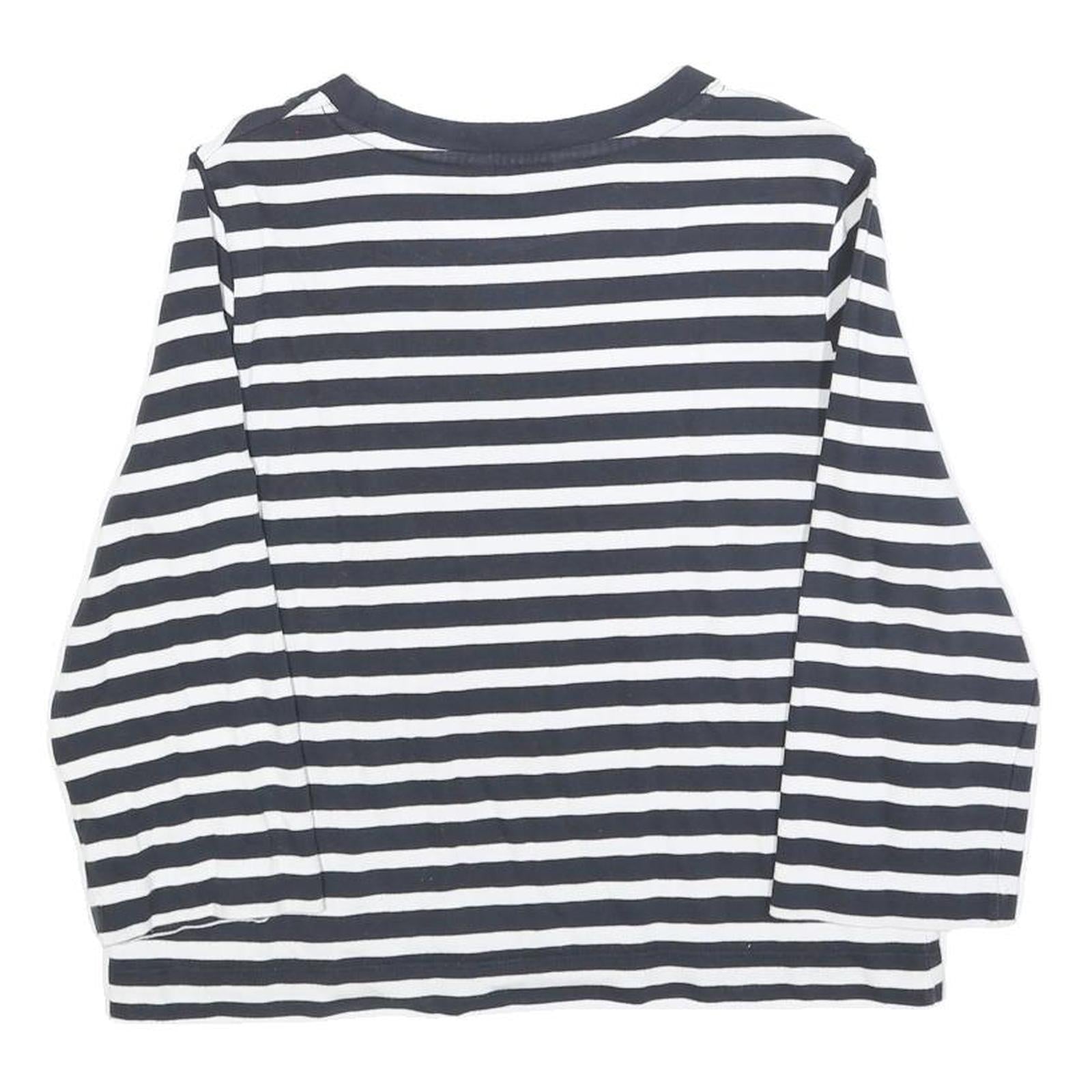 TOMMY HILFIGER Womens Black & White Striped Crew Neck S Sweatshirt Logo Print
