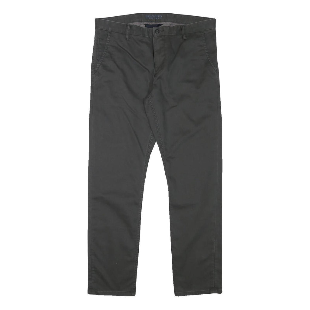 DOCKERS Mens Slim Black Cotton Blend Slim Straight Trousers W35 L30 Casual Smart