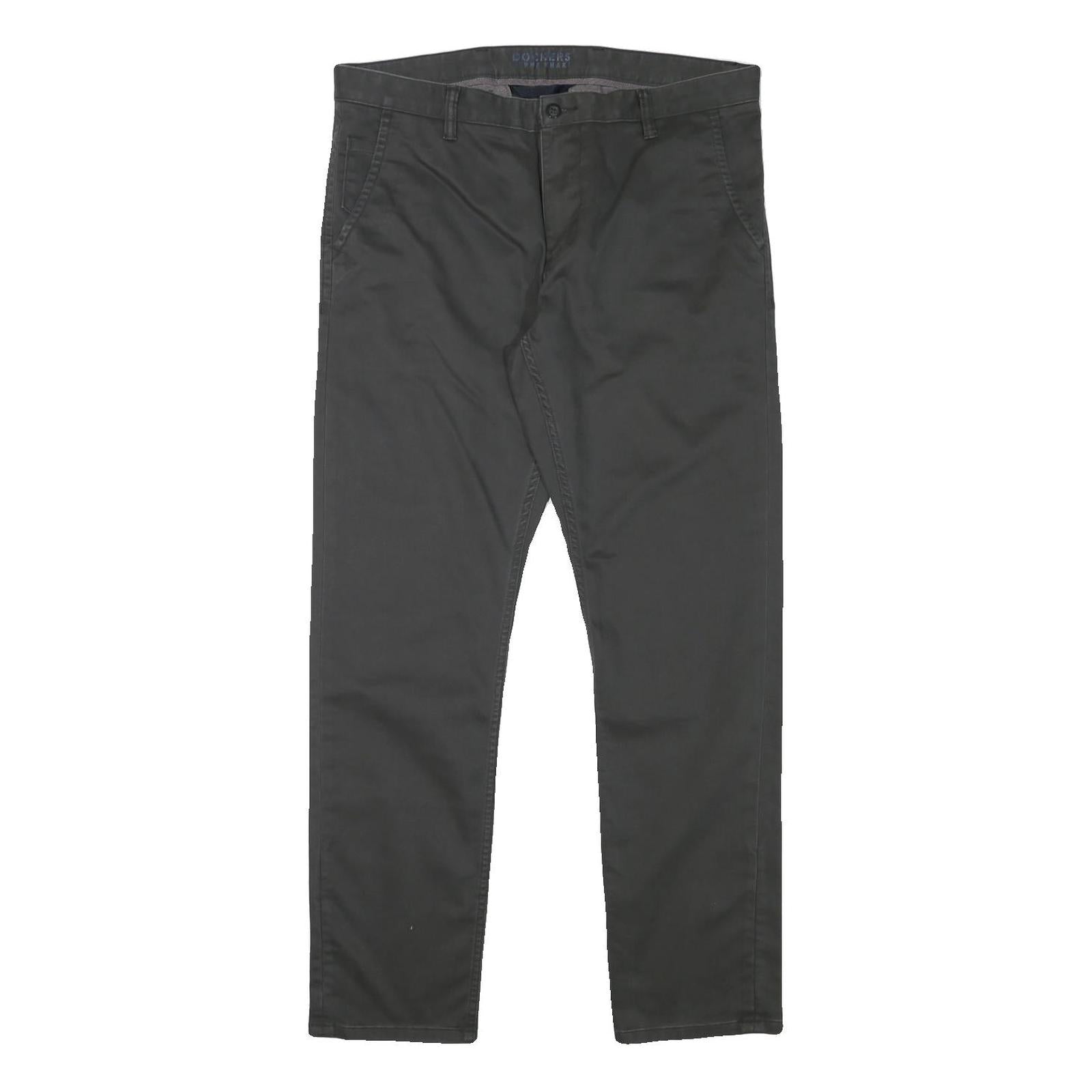 DOCKERS Mens Slim Black Cotton Blend Slim Straight Trousers W35 L30 Casual Smart