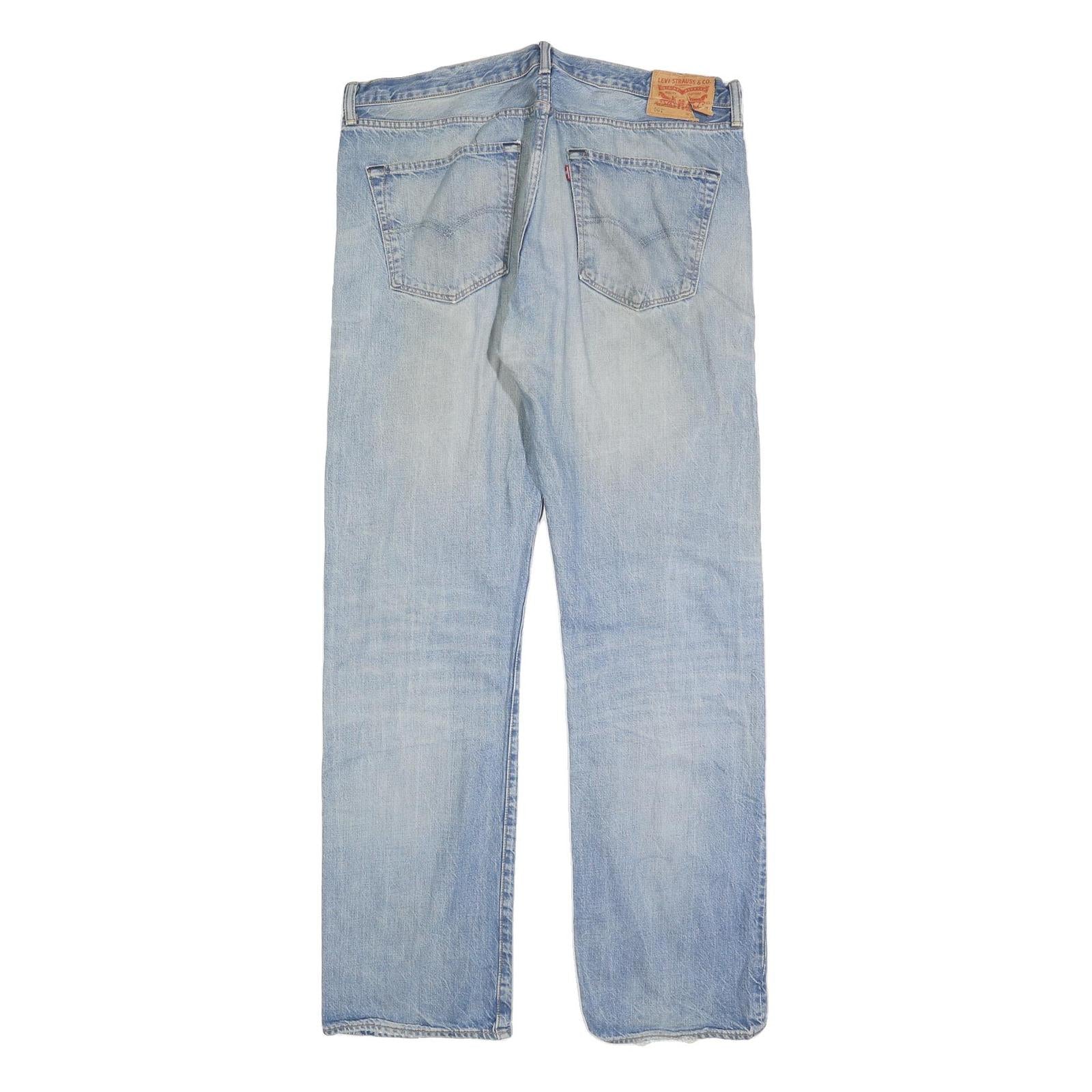 LEVI'S 501 Mens Jeans Blue Regular Straight Denim Light W38 L34 Button Closure