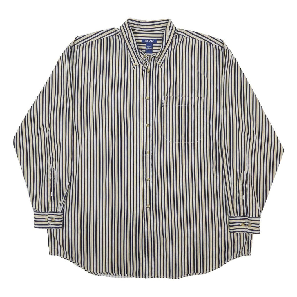 IZOD Mens Blue & Cream Striped Button Down Shirt XL Cotton Classic Fit Long