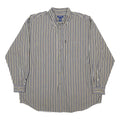 IZOD Mens Blue & Cream Striped Button Down Shirt XL Cotton Classic Fit Long