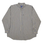 IZOD Mens Blue & Cream Striped Button Down Shirt XL Cotton Classic Fit Long