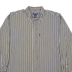 IZOD Mens Blue & Cream Striped Button Down Shirt XL Cotton Classic Fit Long