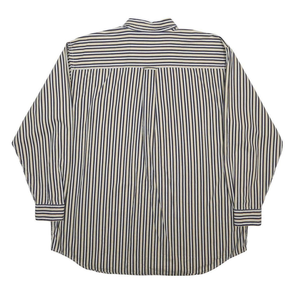 IZOD Mens Blue & Cream Striped Button Down Shirt XL Cotton Classic Fit Long