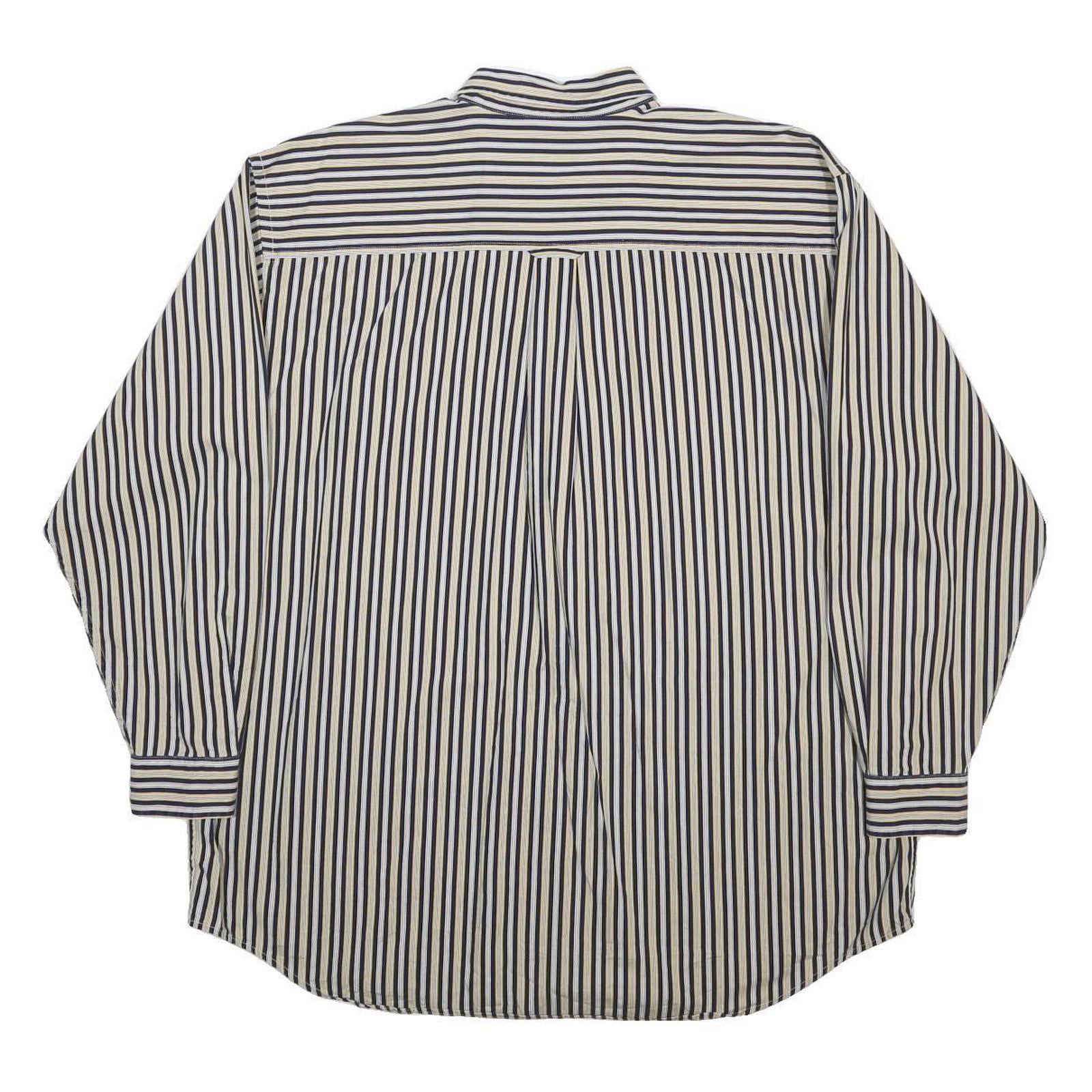 IZOD Mens Blue & Cream Striped Button Down Shirt XL Cotton Classic Fit Long