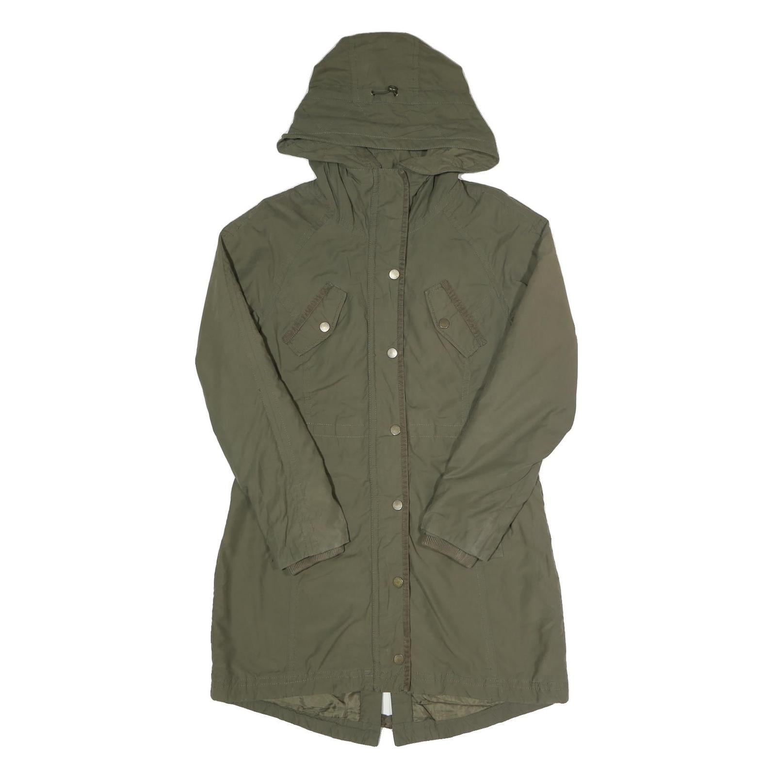 TOMMY HILFIGER Womens Green Cotton Blend Outdoor Jacket M Zip Hooded Lightweight