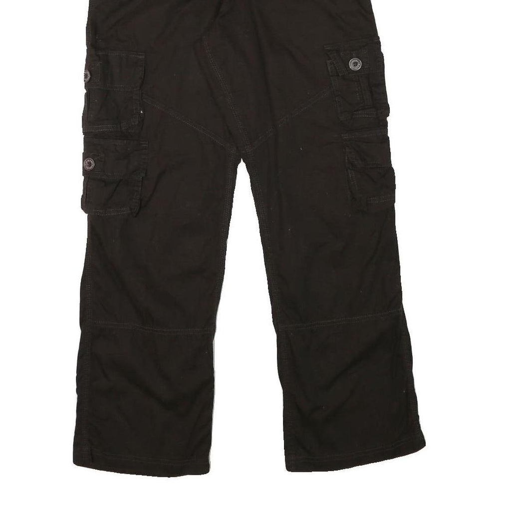 PJ Mens Black Cotton Blend Regular Fit Cargo Trousers W30 L29 Zip Closure