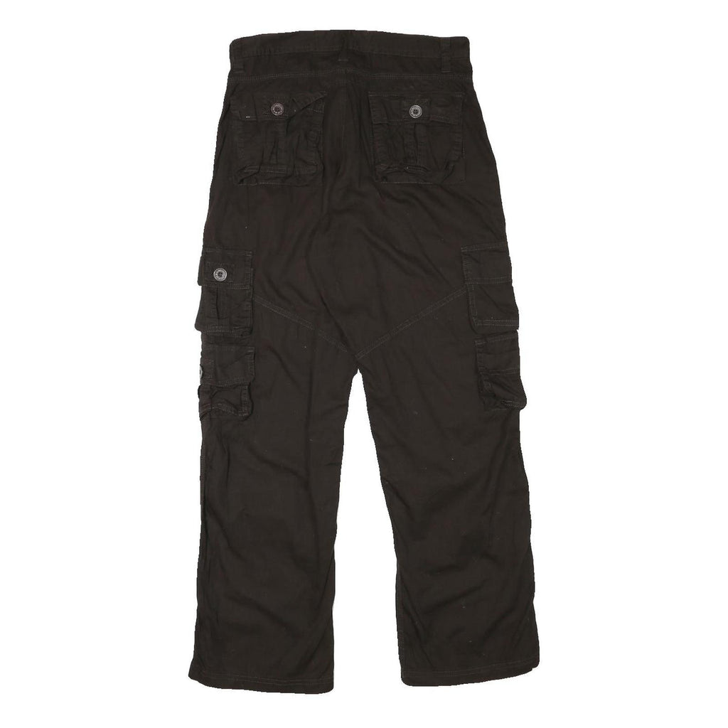 PJ Mens Black Cotton Blend Regular Fit Cargo Trousers W30 L29 Zip Closure