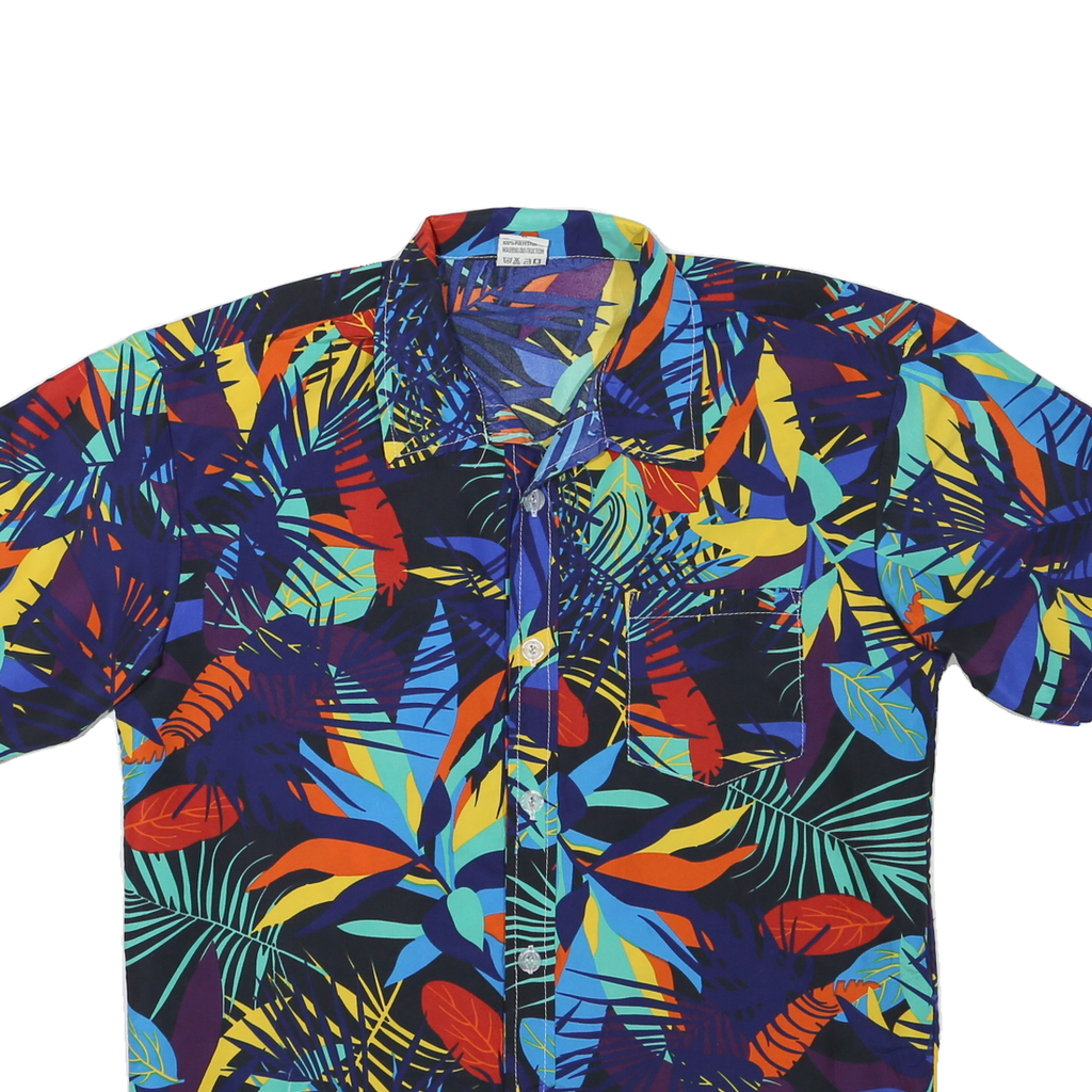 Mens Black & Multicolour Pattern Short Sleeve Shirt XL Polyester Casual Summer