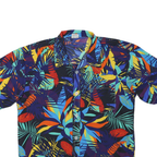 Mens Black & Multicolour Pattern Short Sleeve Shirt XL Polyester Casual Summer