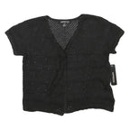 IMPRESS Womens Black Crochet Top Short Sleeve V-Neck L Lightweight Summer