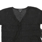 IMPRESS Womens Black Crochet Top Short Sleeve V-Neck L Lightweight Summer