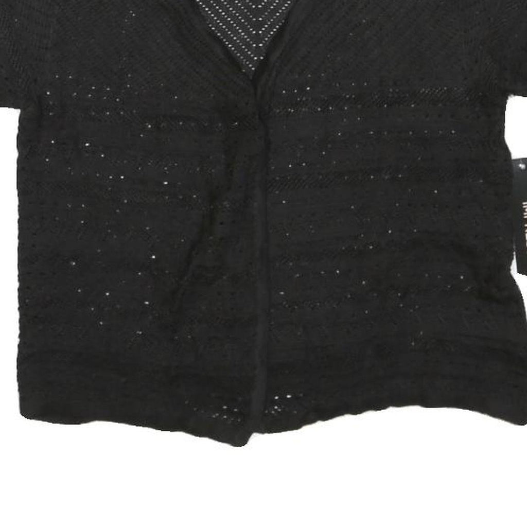 IMPRESS Womens Black Crochet Top Short Sleeve V-Neck L Lightweight Summer