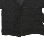 IMPRESS Womens Black Crochet Top Short Sleeve V-Neck L Lightweight Summer