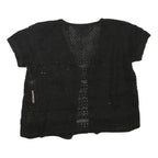 IMPRESS Womens Black Crochet Top Short Sleeve V-Neck L Lightweight Summer