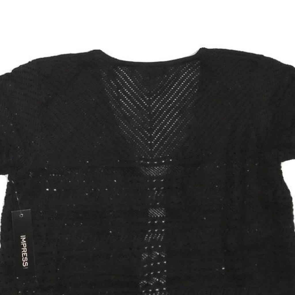 IMPRESS Womens Black Crochet Top Short Sleeve V-Neck L Lightweight Summer