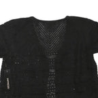 IMPRESS Womens Black Crochet Top Short Sleeve V-Neck L Lightweight Summer