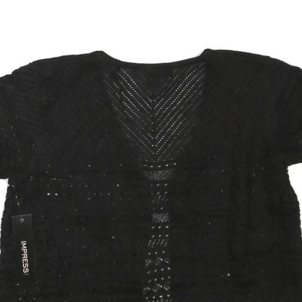 IMPRESS Womens Black Crochet Top Short Sleeve V-Neck L Lightweight Summer