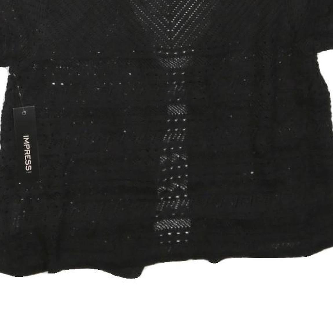 IMPRESS Womens Black Crochet Top Short Sleeve V-Neck L Lightweight Summer