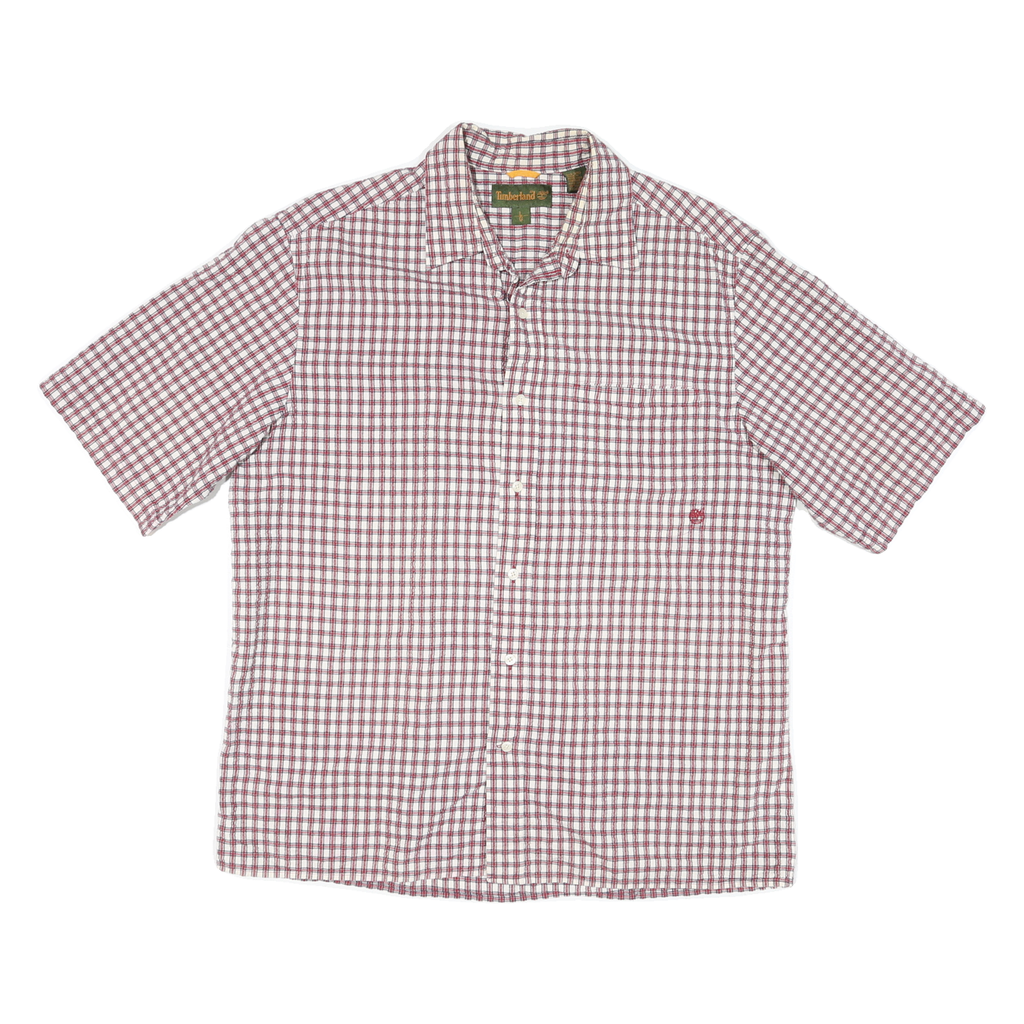 TIMBERLAND Mens Red & White Checked Short Sleeve Shirt L Cotton Blend Casual