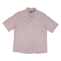 TIMBERLAND Mens Red & White Checked Short Sleeve Shirt L Cotton Blend Casual