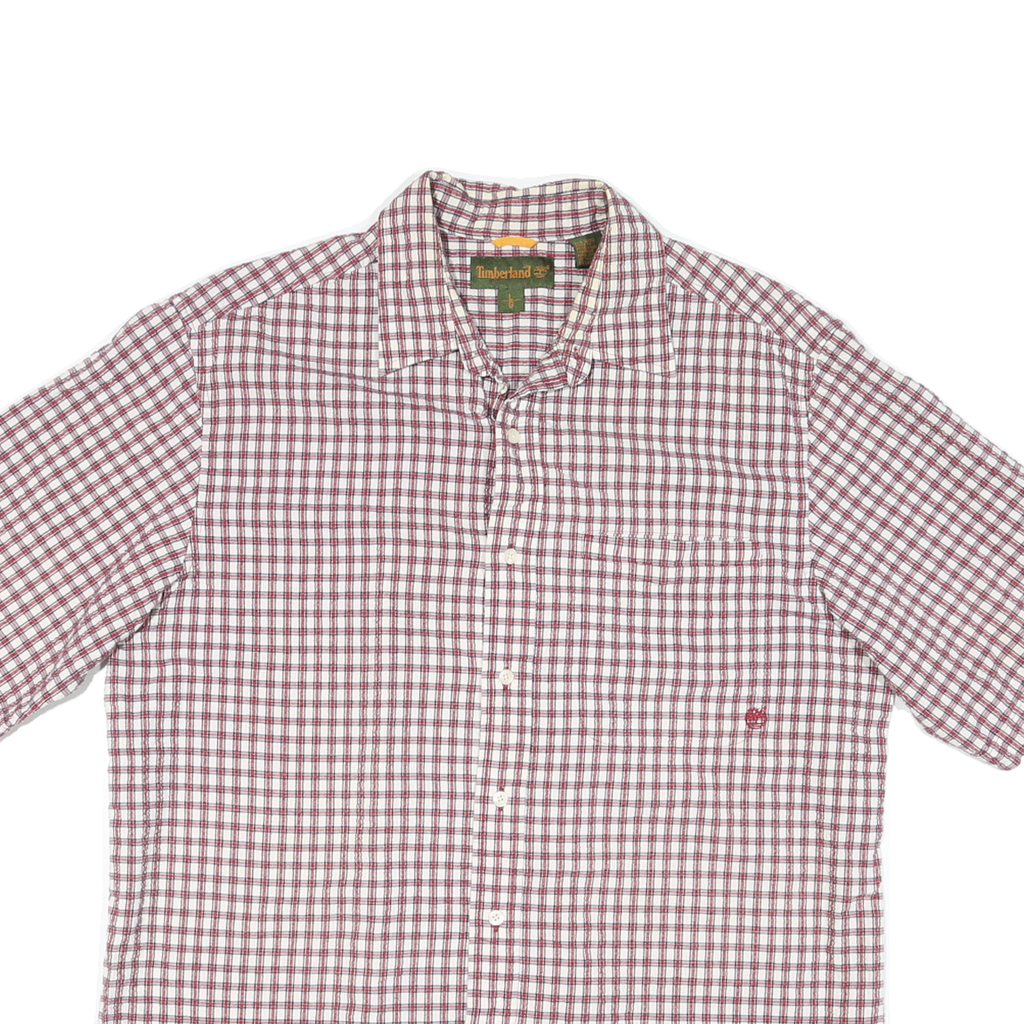 TIMBERLAND Mens Red & White Checked Short Sleeve Shirt L Cotton Blend Casual