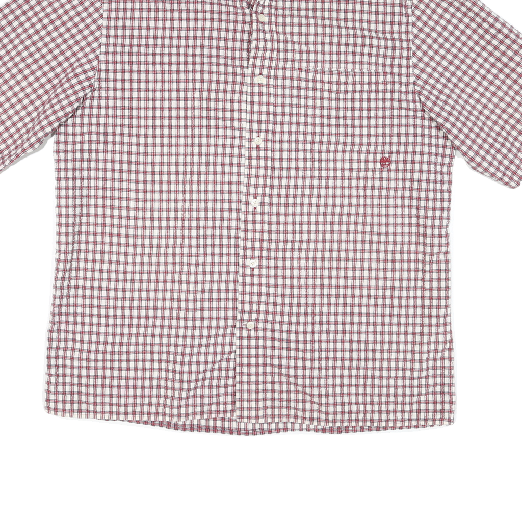 TIMBERLAND Mens Red & White Checked Short Sleeve Shirt L Cotton Blend Casual
