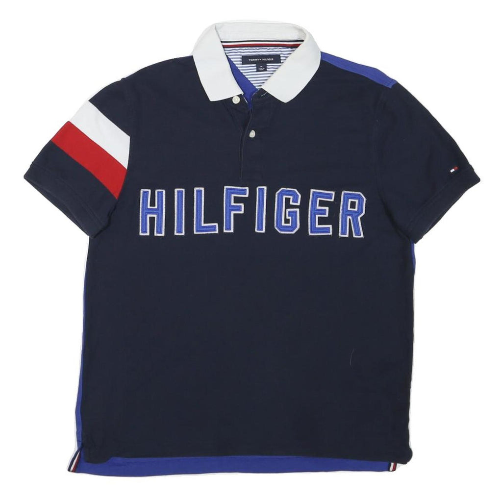 TOMMY HILFIGER Mens Navy Blue Red White Short Sleeve Polo Shirt M Hilfiger Logo